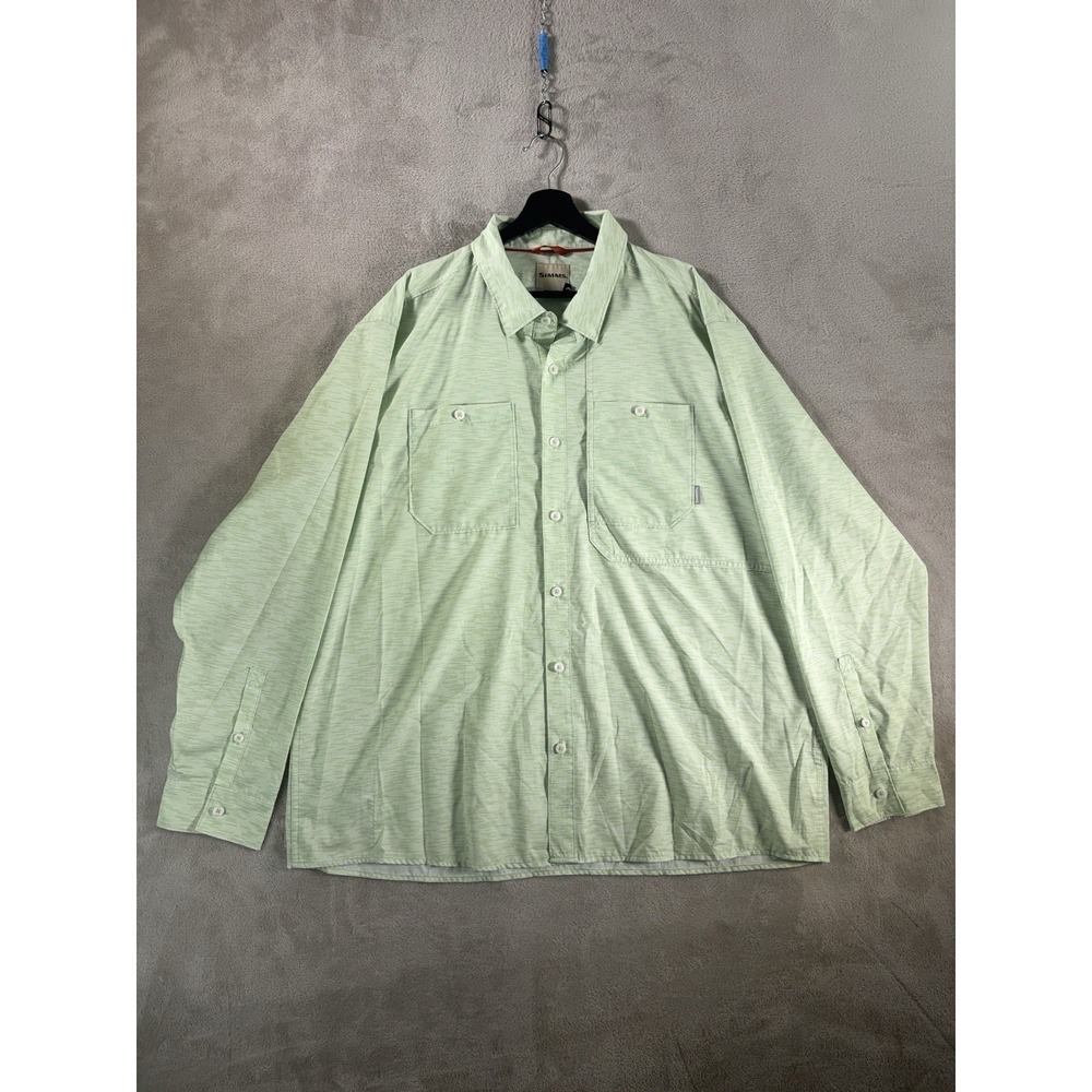 Simms Double Haul Fishing Shirt Mens XXL Green Performance Fly Fishing